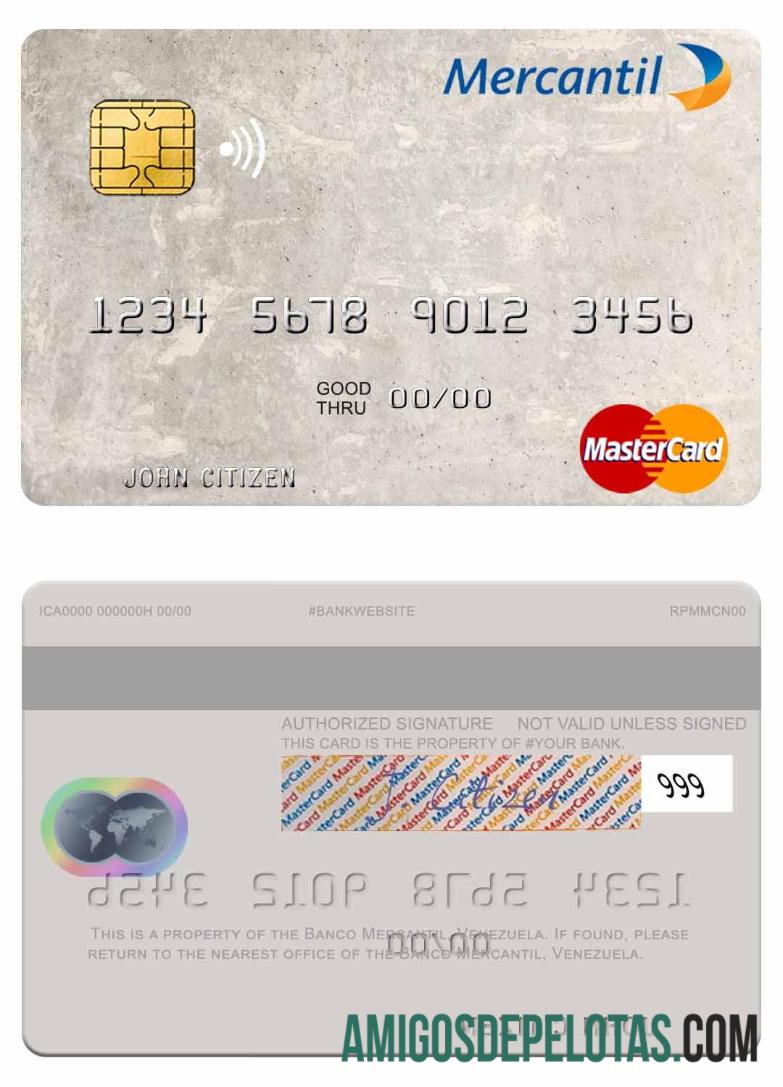 Venezuela Banco Mercantil Mastercard amostra